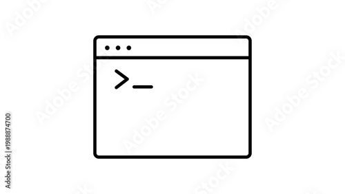 Foto Terminal Window Command Line Interface Vector Icon Illustration with Editable Stroke, Minimalist Black Outline for Software Development, Programming, Coding, and Tech Web Design Projects
