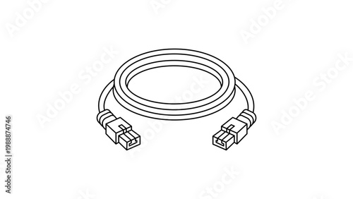 Coiled Ethernet Network Cable Vector Icon Illustration with Editable Stroke. Minimalist Black Line Art Design for Internet Connection, Data Transfer, and LAN Technology on White Background.