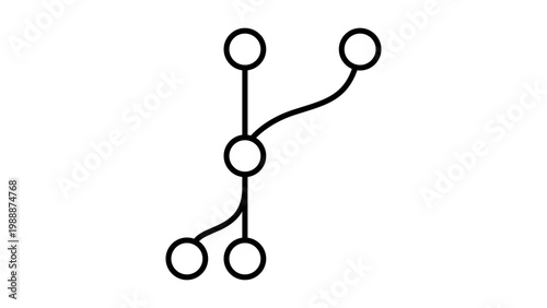Git Branch Minimalist Black Line Vector Icon on White Background Representing Version Control and Branching Tree Structure, Editable Stroke Scalable Illustration for Software Development Projects.