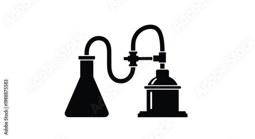 A simple black silhouette depicts a basic distillation apparatus with a flask and condenser high quality