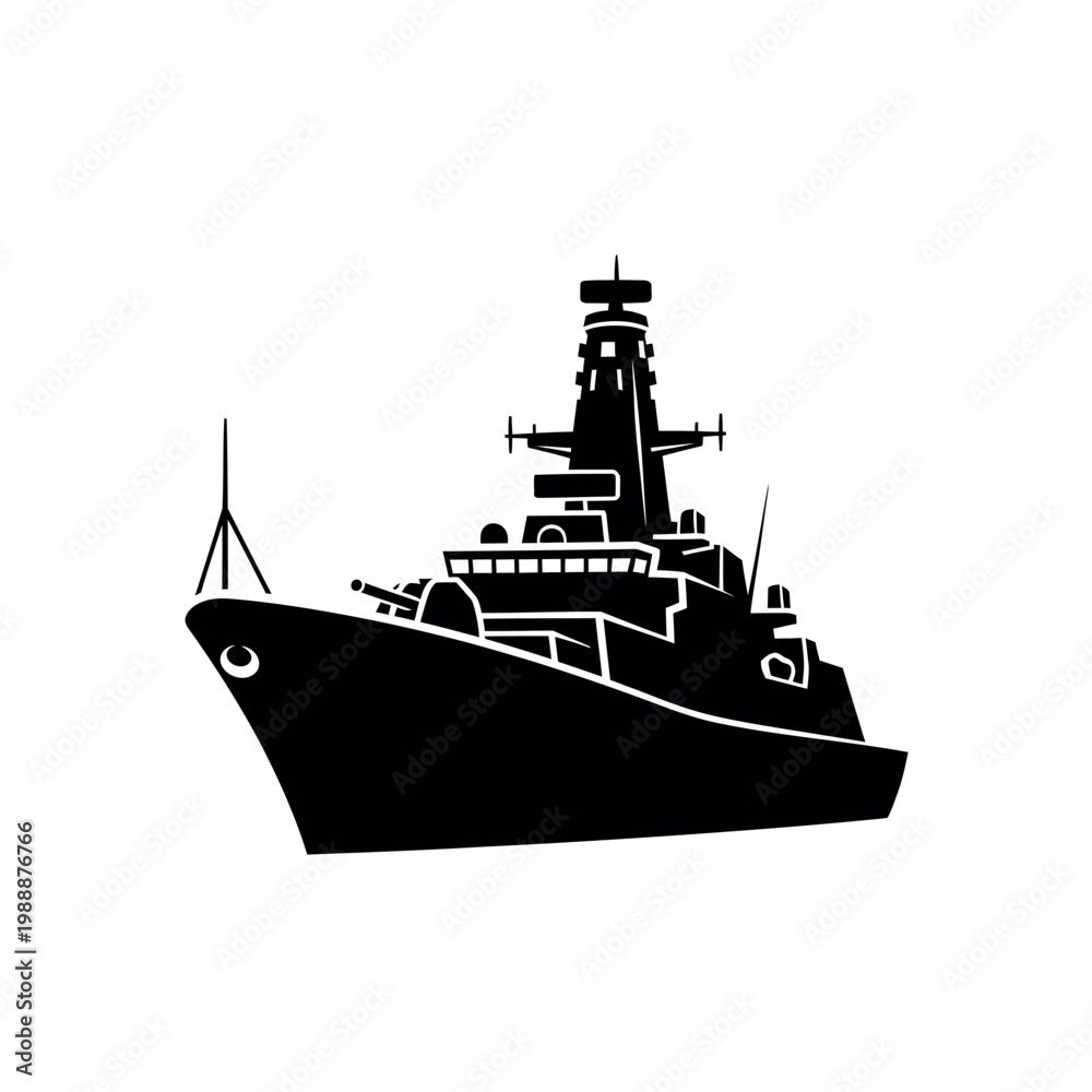 Fototapeta premium Silhouette of a Modern Warship at Sea.