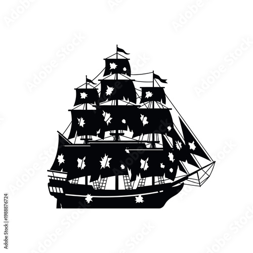 Silhouette of a majestic pirate ship sailing on the open sea.