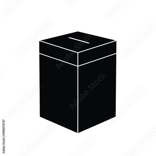 A black ballot box with a slot on top is shown against a white background.