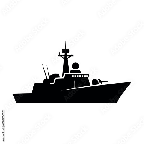 Silhouette of a Modern Warship or Frigate.