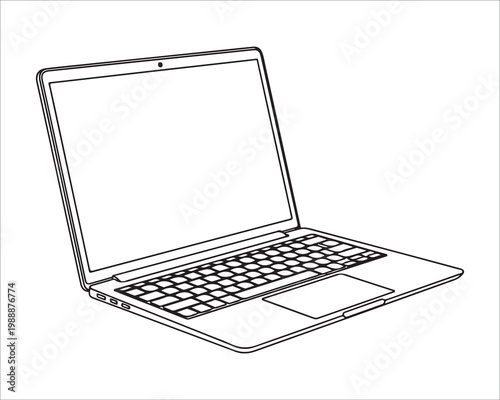 Minimalist Line Art Laptop with Blank Screen
