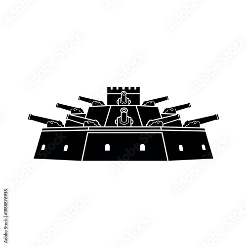 Warship with guns and turret.