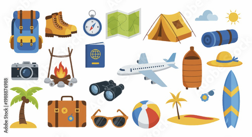 Collection of travel and adventure essentials for a memorable journey.