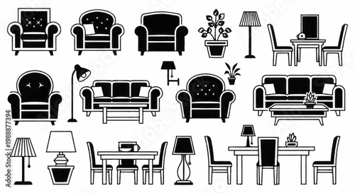 Collection of various furniture pieces for home interior design.