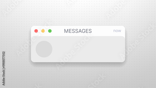 Notification pop up window for messages. Digital alert frame on simple dot background. Modern ui element for application software. Web design interface system with minimalist style.
