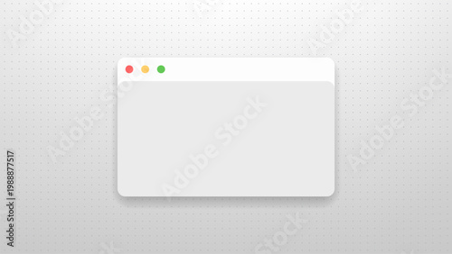 Empty browser window frame on dot pattern background. Minimalist user interface element for software design and web development. Clean digital template for application layout concept.