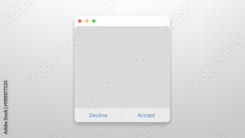 Minimalist dialogue window with accept and decline buttons. User interface element for desktop application. Vector graphic design for software popup notification or web interaction.