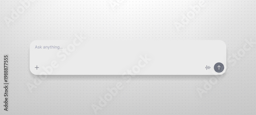 Chat interface text box with prompt placeholder and send button. Digital artificial intelligence communication field for user input. UI vector element for modern web and mobile application.