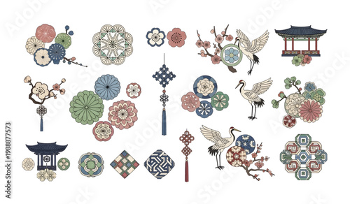 Collection of Asian Style Decorative Design Elements.