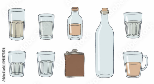 Collection of Various Glassware and Bottles for Drinks.