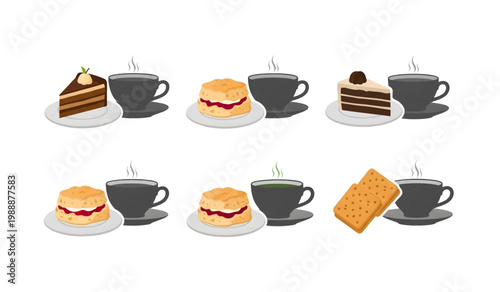 Collection of Food and drink items on plates.