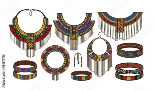 Collection of Colorful Beaded Jewelry Set Display.