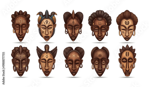 Collection of traditional African wooden masks.