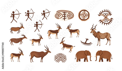 Collection of Ancient Rock Art Animal Designs.