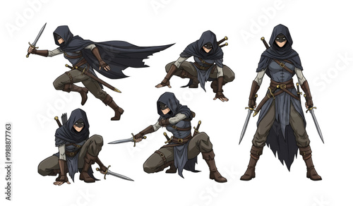 Collection of Group of ninja warriors with swords.