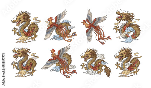 Collection of Dragon illustrations in various poses.