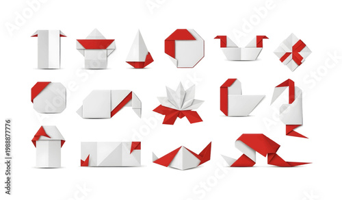 Collection of Various Red and White Paper Folds.