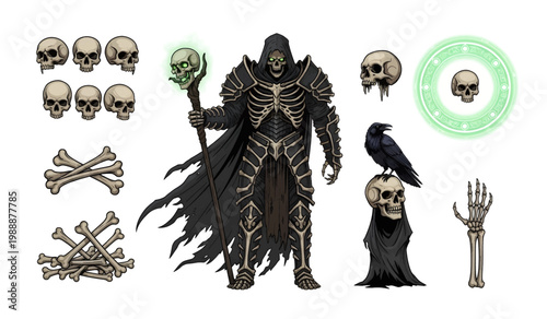 Gothic skeleton figure with skull staff Character sheet