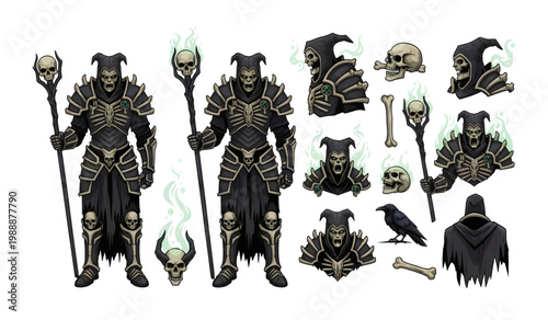 Collection of Dark fantasy creatures with staffs.