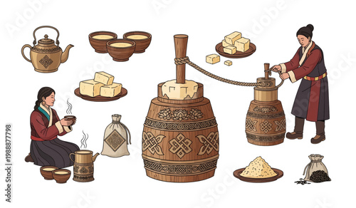 Collection of Traditional Georgian Wine Making Process.