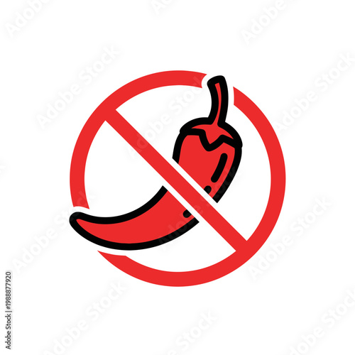 No Spicy Food Icon: Red Chili Pepper with Prohibition Sign