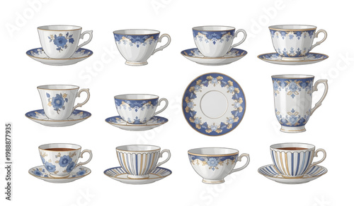 Collection of antique tea cups.