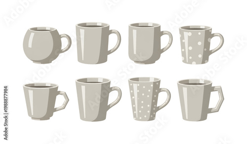 Collection of various ceramic coffee mugs.