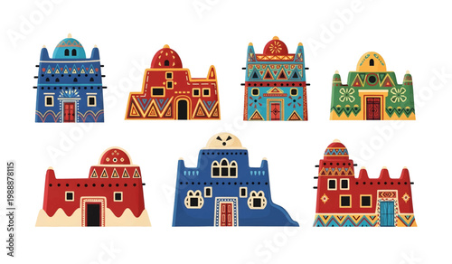 Collection of Colorful miniature building toy models.
