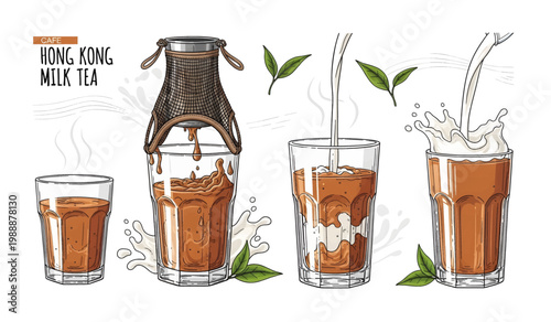 Collection of Hong Kong milk tea in glasses.