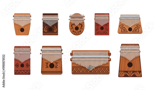 Collection of Handmade wooden musical instruments on display.