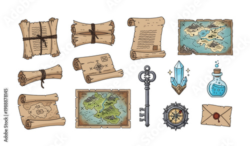 Collection of Vintage Parchment Scrolls and Antiques.