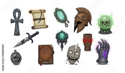 Collection of Fantasy objects and magical items collection.