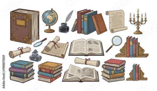 Collection of old books and manuscripts.