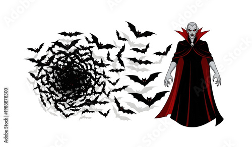 Vampire standing with red cape flying bats Character sheet