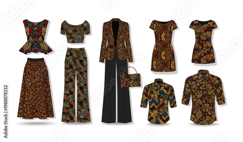 Collection of Brown Animal Print Fashion Clothing Set.