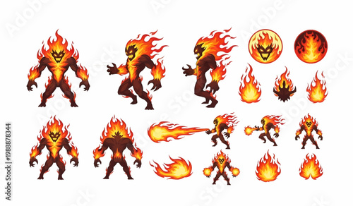 Collection of Flaming creatures and fire elements.