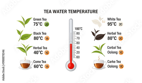 Tea Water Temperature Thermometer Graphic.