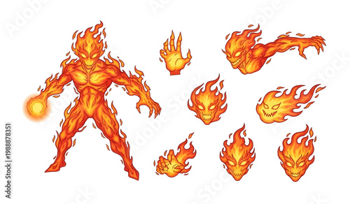 Collection of Fire creature with flames around body.