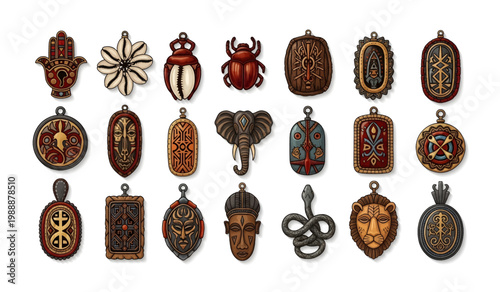 Collection of various antique pendants.