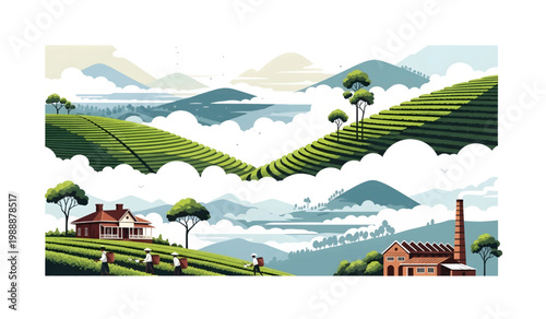 Collection of  green hillsides landscape.