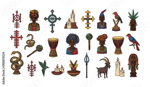 Collection of African tribal symbols and icons.