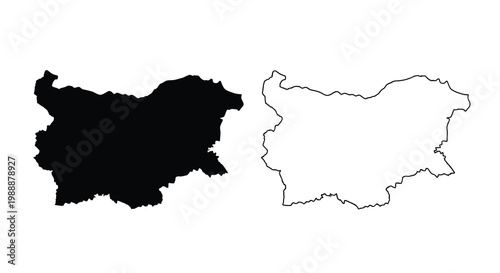 Two outlines of bulgaria a solid black shape and a white shape with border high quality