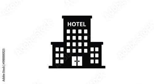 Black and white hotel icon simple building illustration for hospitality