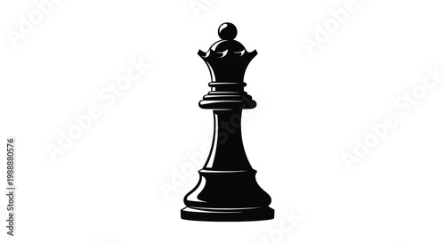 A stark black and white image depicts a chess queen isolated against a white background