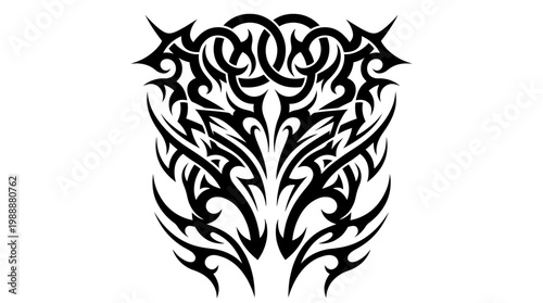 Intricate black tribal heart design motif for graphic art.