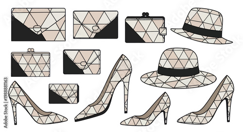Elegant Collection of Womens Fashion Accessories with Geometric Patterns.